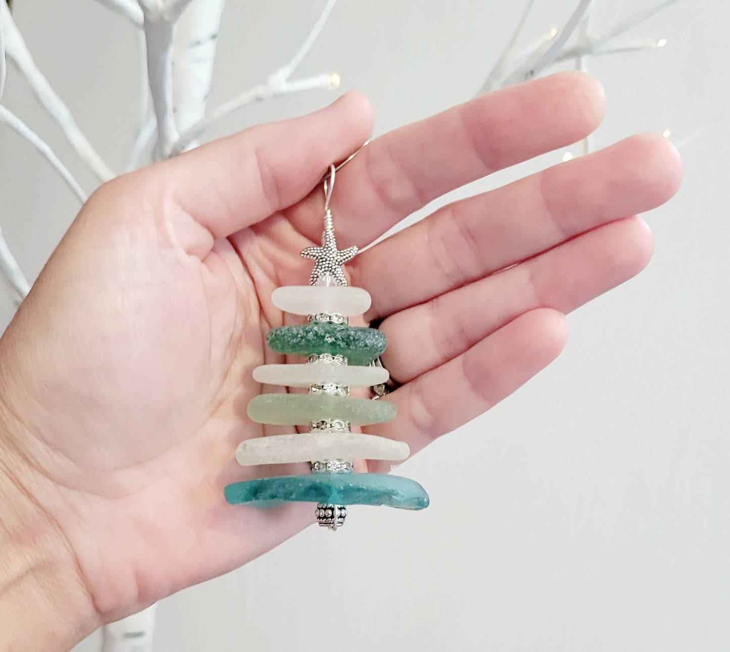 Sea Glass Christmas Tree Ornament/Sea Glass Pine Tree Ornament/Genuine Sea Glass Tree Ornament/264