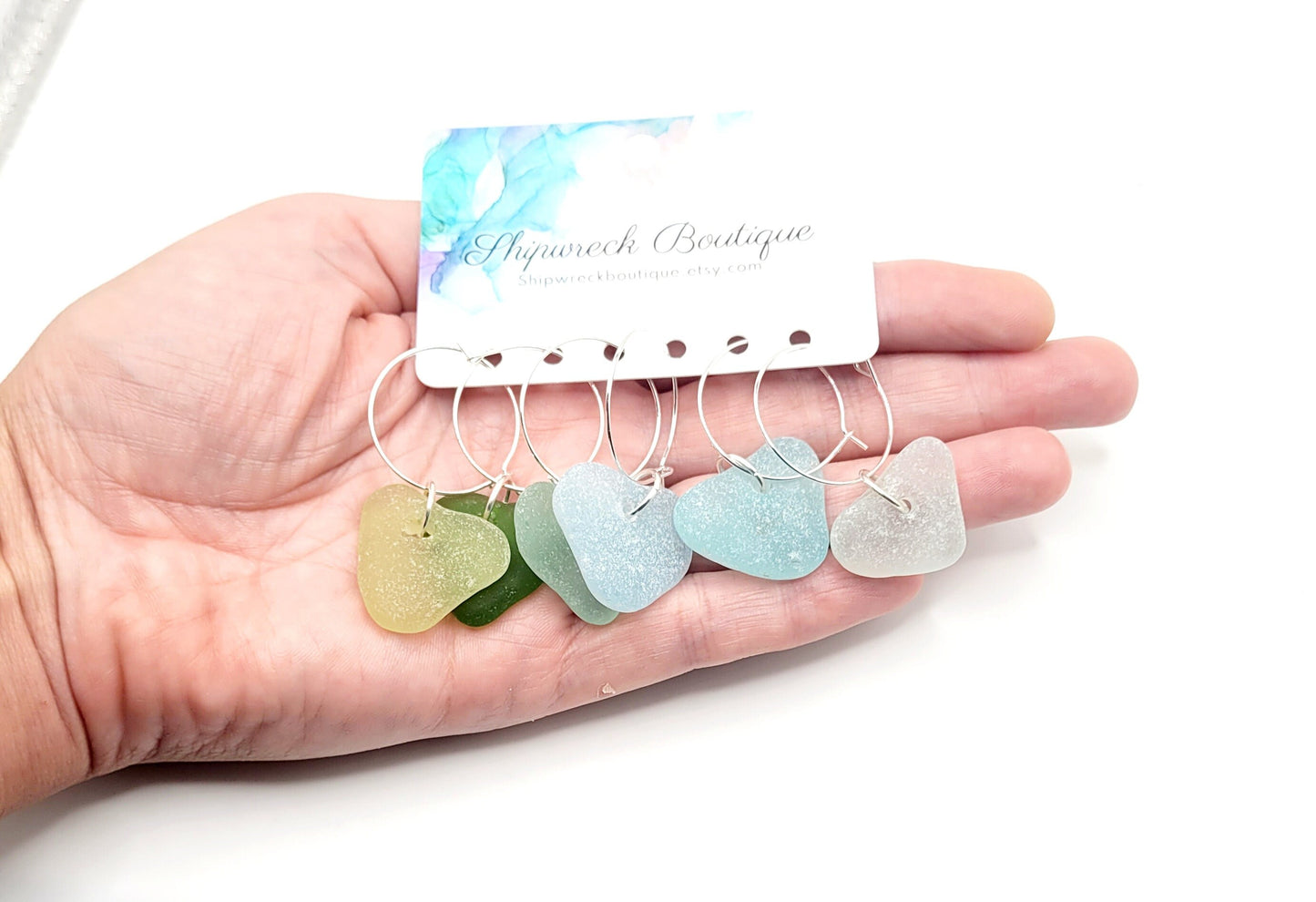 Sea Glass Wine Charms/Heart Genuine Sea Glass/Gift for her/Unique Gift/Housewarming Gift