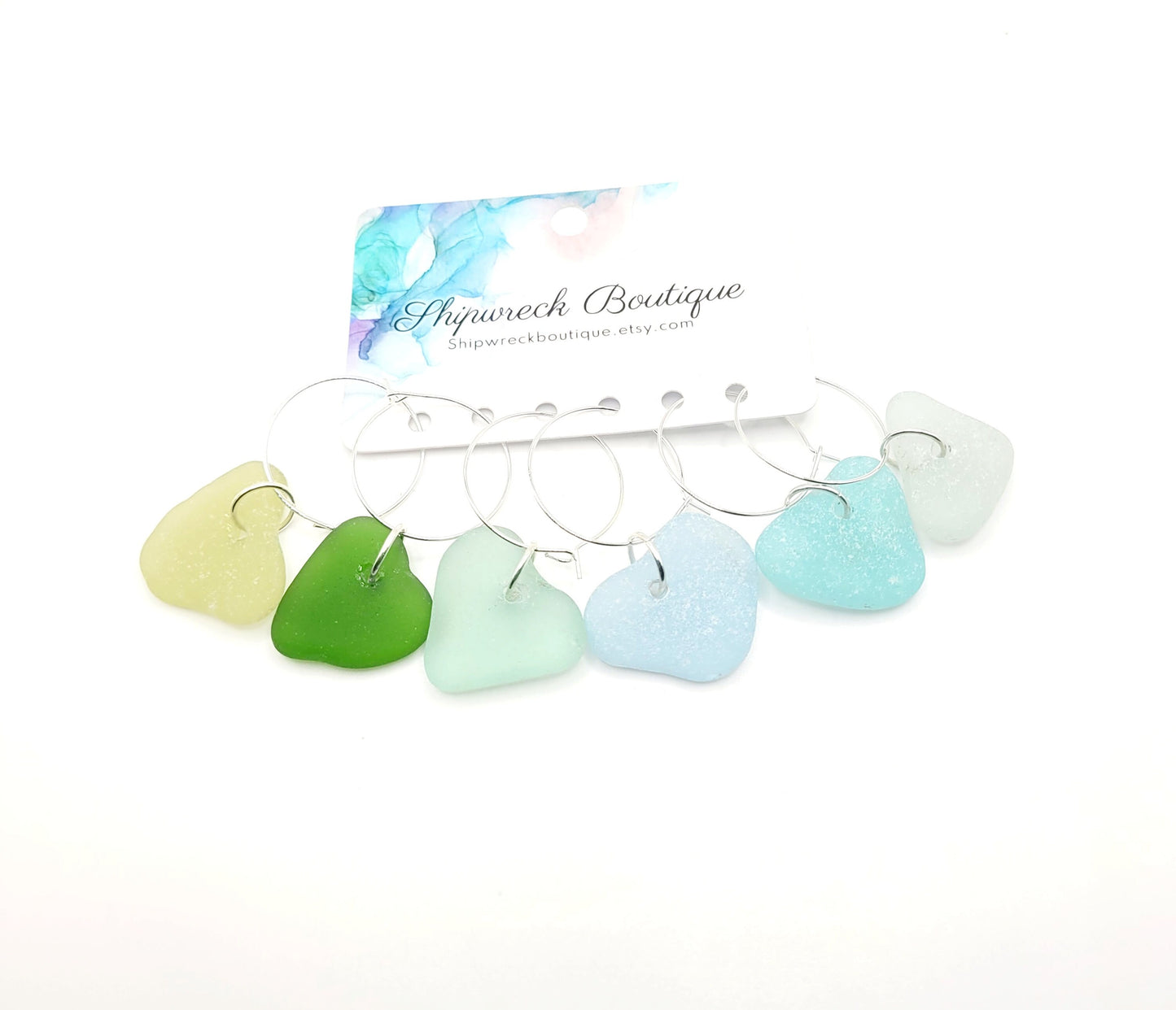 Sea Glass Wine Charms/Heart Genuine Sea Glass/Gift for her/Unique Gift/Housewarming Gift