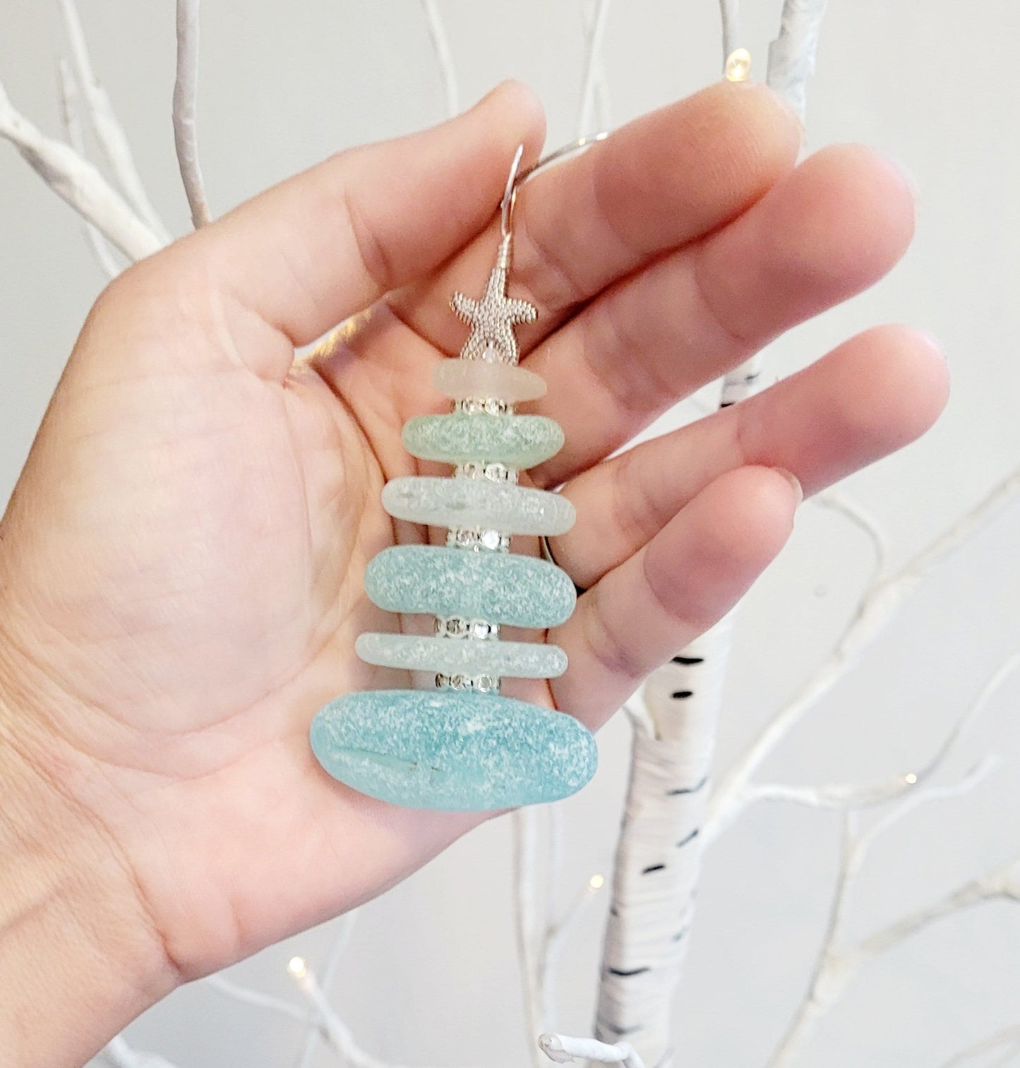 Sea Glass Christmas Tree Ornament/Sea Glass Pine Tree Ornament/Genuine Sea Glass Tree Ornament/288