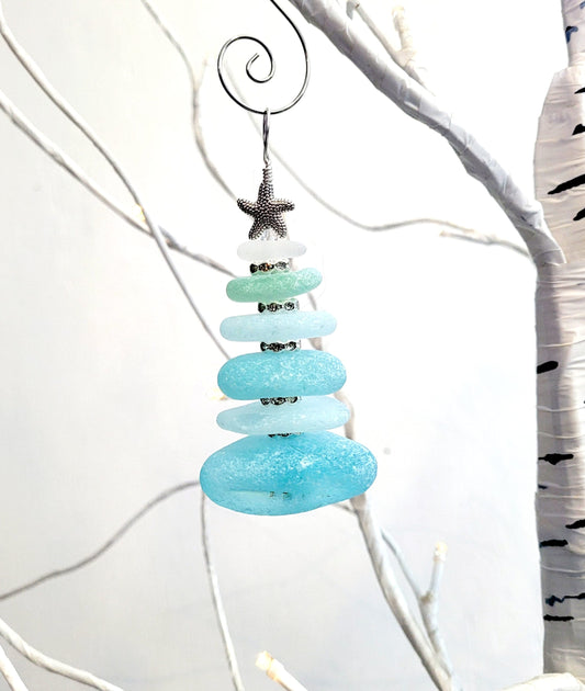 Sea Glass Christmas Tree Ornament/Sea Glass Pine Tree Ornament/Genuine Sea Glass Tree Ornament/288