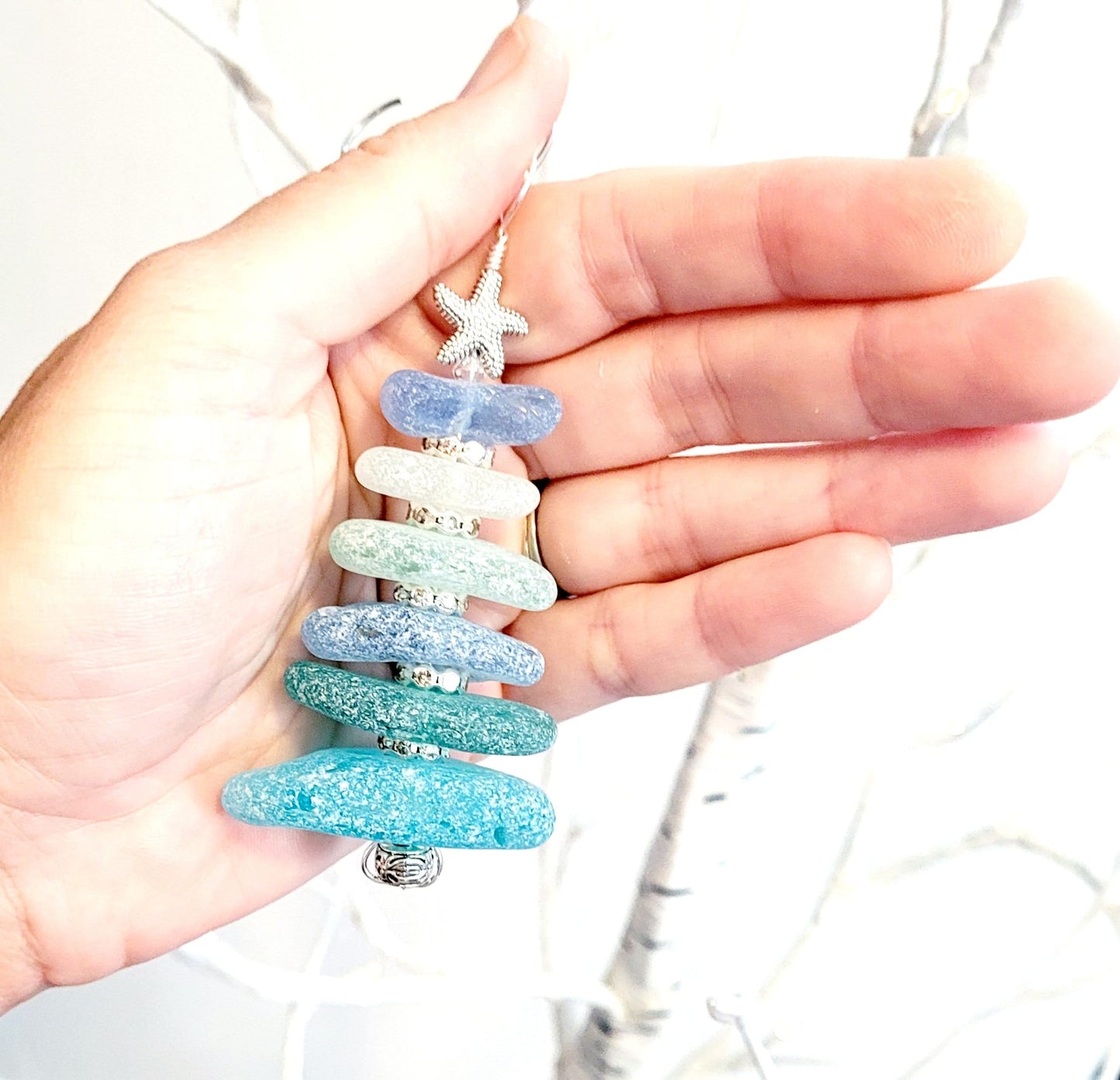 Sea Glass Christmas Tree Ornament/Sea Glass Pine Tree Ornament/Genuine Sea Glass Tree Ornament/287