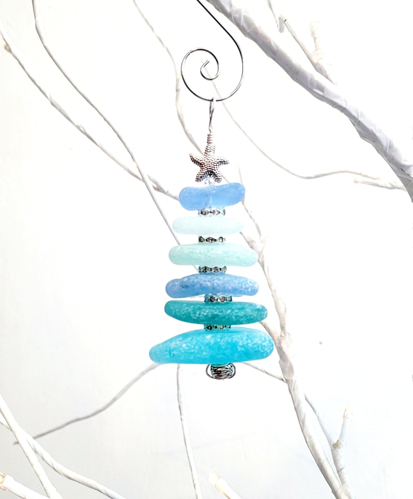 Sea Glass Christmas Tree Ornament/Sea Glass Pine Tree Ornament/Genuine Sea Glass Tree Ornament/287