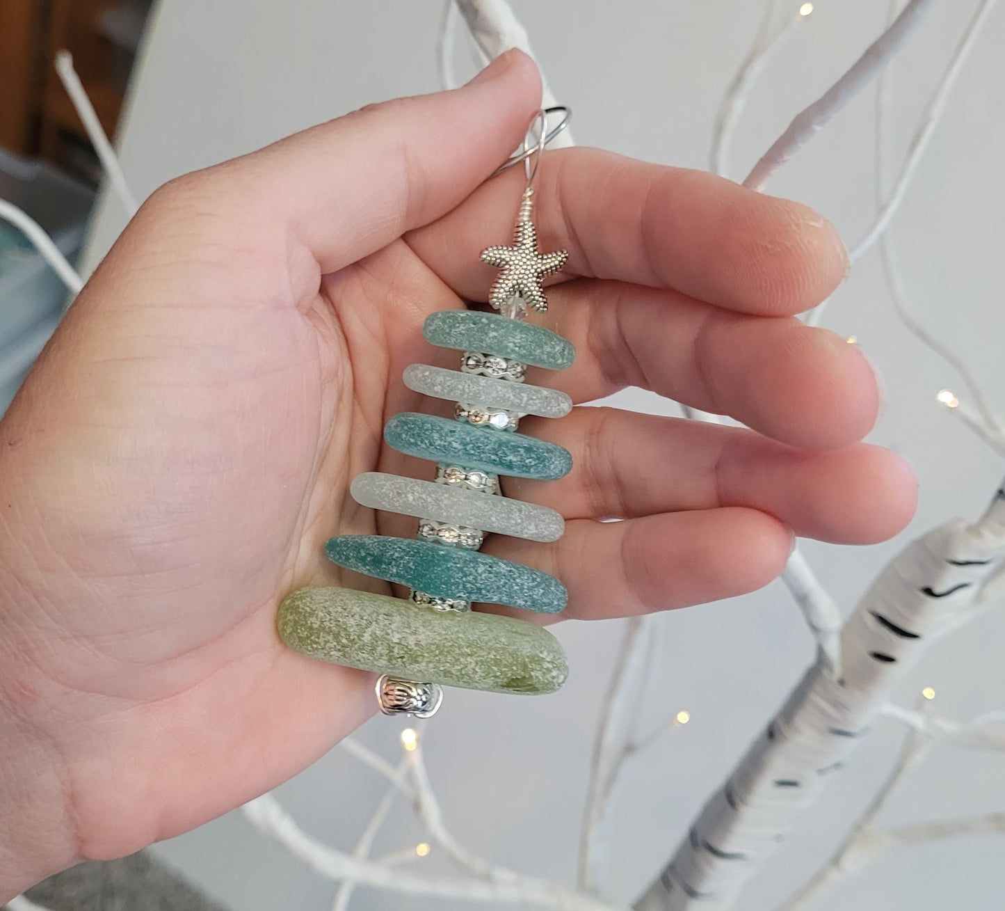 Sea Glass Christmas Tree Ornament/Sea Glass Pine Tree Ornament/Genuine Sea Glass Tree Ornament/285