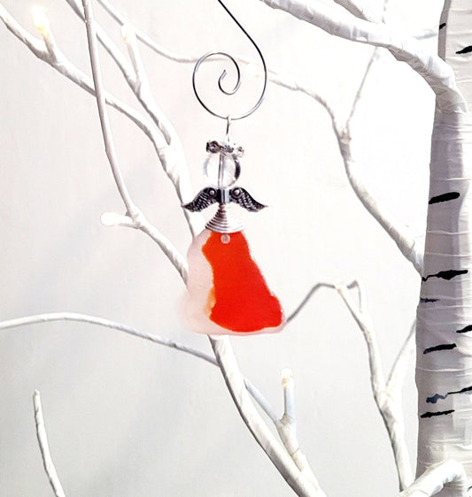 Genuine Sea Glass Angel/Red Sea Glass Sun Catcher/Angel Car Charm/Angel Pendant/193