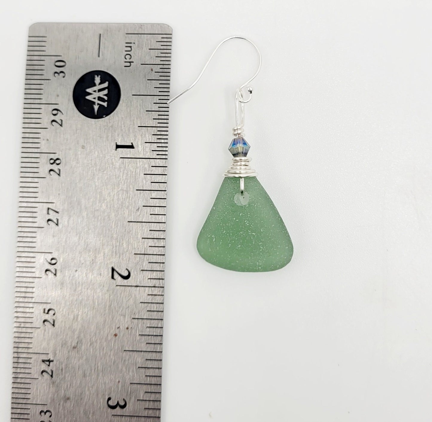 Genuine Sea Glass/Green Sea Glass Earrings Crystals/Sea Glass and Sterling Silver Earrings/Gift for Her