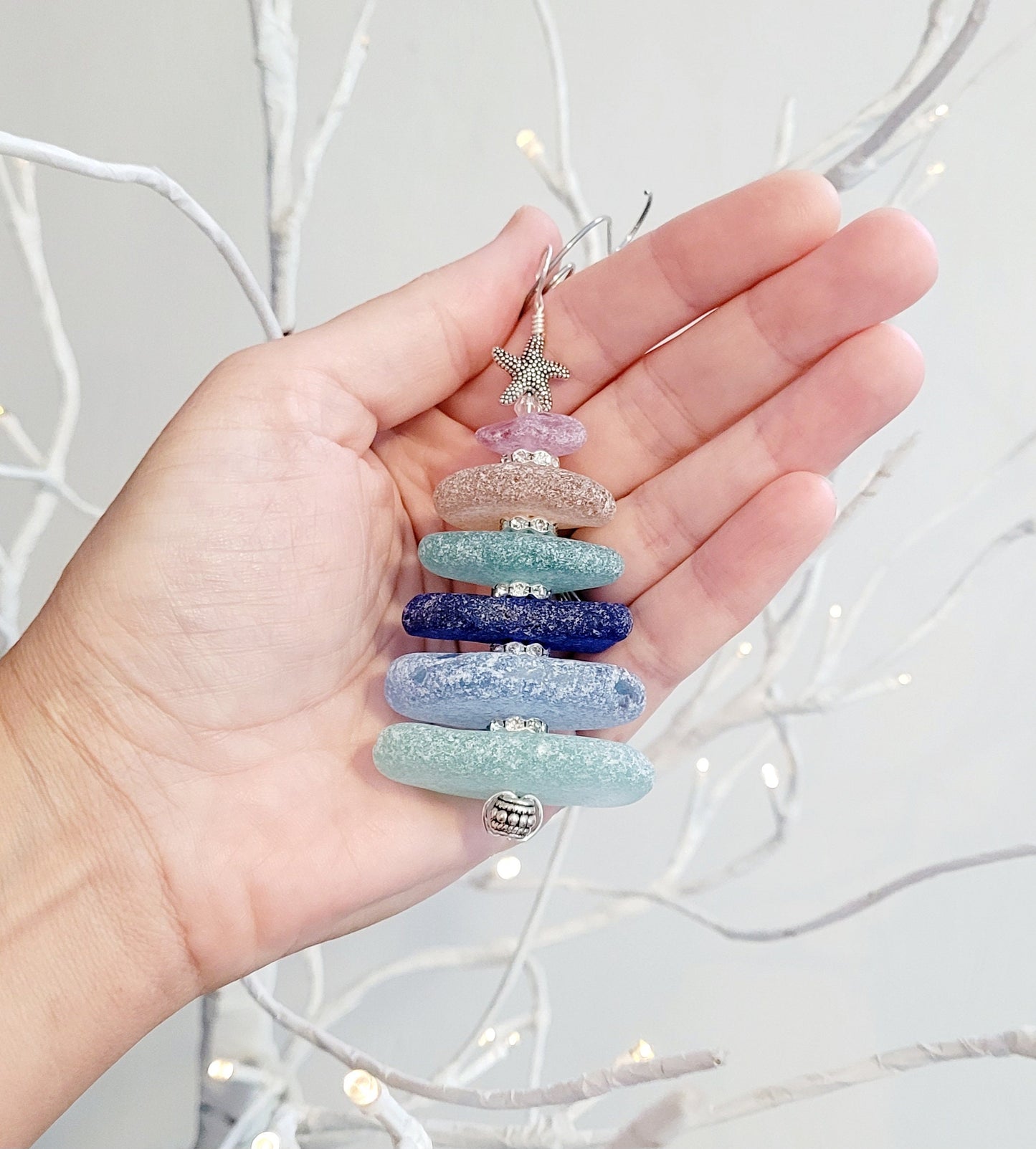 Sea Glass Christmas Tree Ornament/Rare Color Sea Glass/Sea Glass Pine Tree Ornament/Genuine Sea Glass Tree Ornament/263