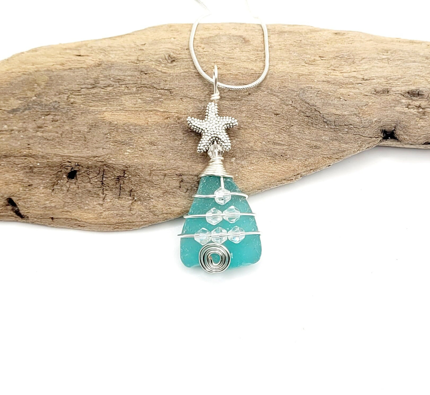 Genuine Sea Glass Christmas Tree Pendant/Sea Glass Christmas Tree Ornament/Coastal Ornament/Beach Decor/73