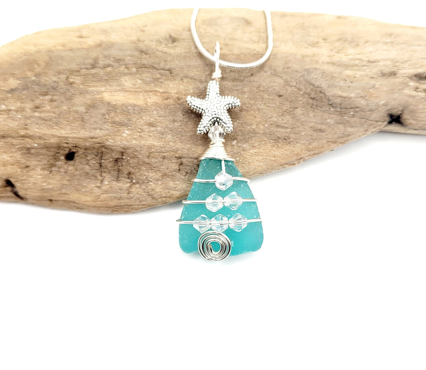 Genuine Sea Glass Christmas Tree Pendant/Sea Glass Christmas Tree Ornament/Coastal Ornament/Beach Decor/73