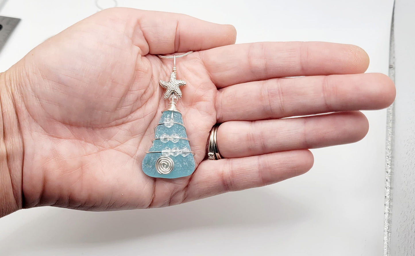 Genuine Sea Glass Christmas Tree Pendant/Sea Glass Christmas Tree Ornament/Coastal Ornament/Beach Decor/72