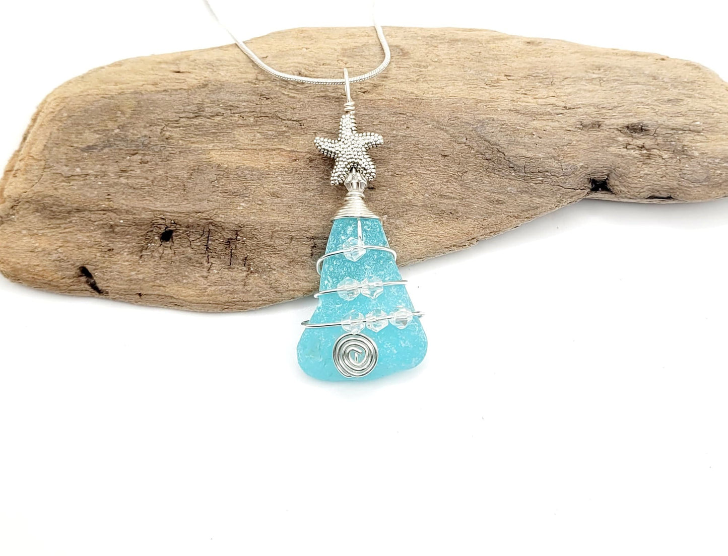 Genuine Sea Glass Christmas Tree Pendant/Sea Glass Christmas Tree Ornament/Coastal Ornament/Beach Decor/72