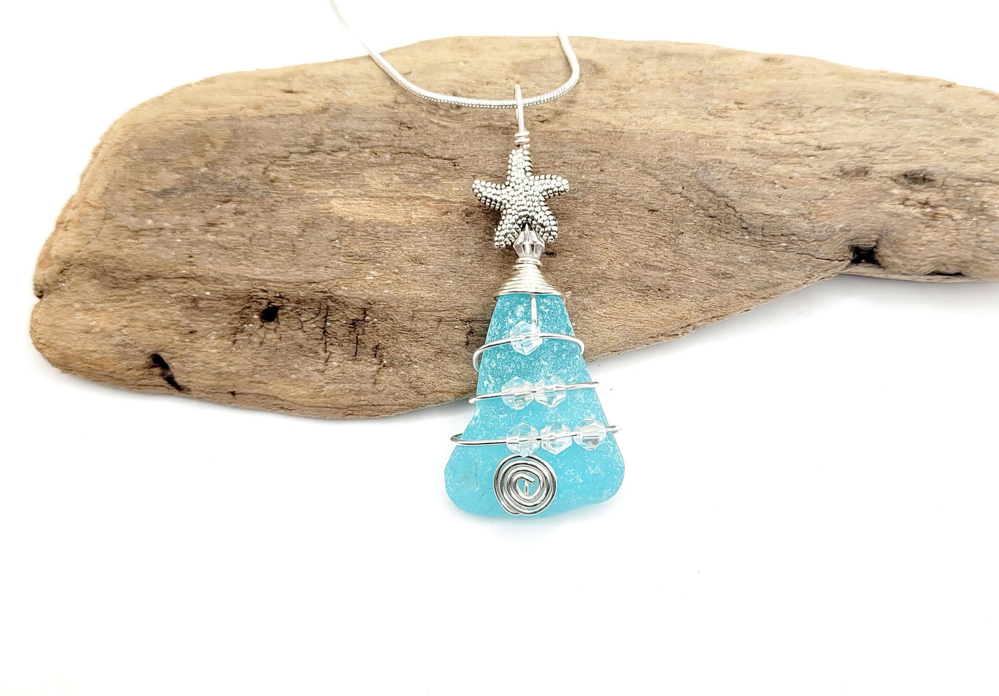 Genuine Sea Glass Christmas Tree Pendant/Sea Glass Christmas Tree Ornament/Coastal Ornament/Beach Decor/72