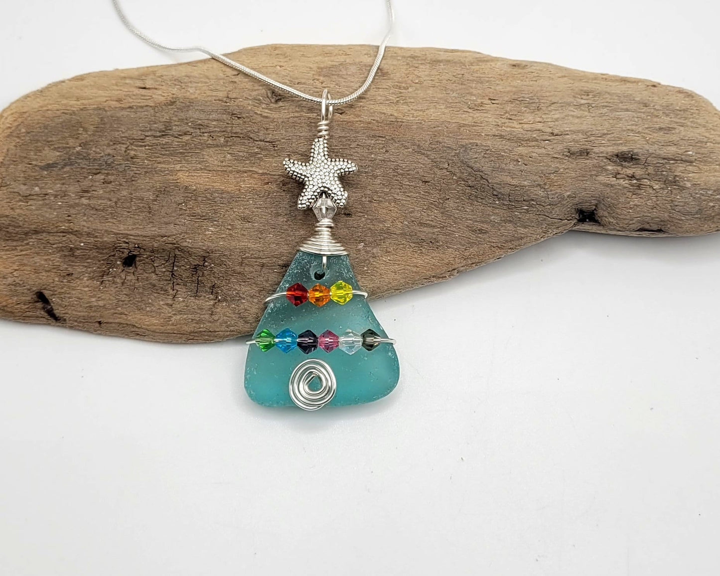 Genuine Sea Glass Christmas Tree Pendant/Sea Glass Christmas Tree Ornament/Coastal Ornament/Beach Decor/71