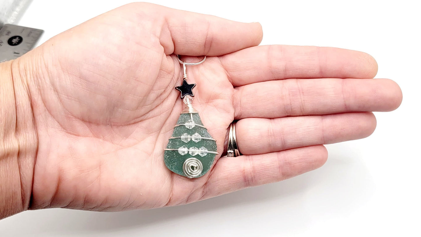 Genuine Sea Glass Christmas Tree Pendant/Sea Glass Christmas Tree Ornament/Coastal Ornament/Beach Decor70