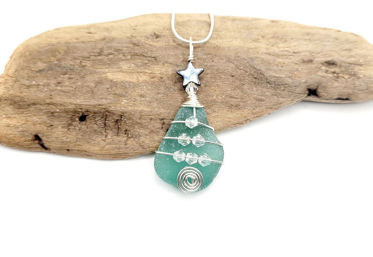 Genuine Sea Glass Christmas Tree Pendant/Sea Glass Christmas Tree Ornament/Coastal Ornament/Beach Decor70