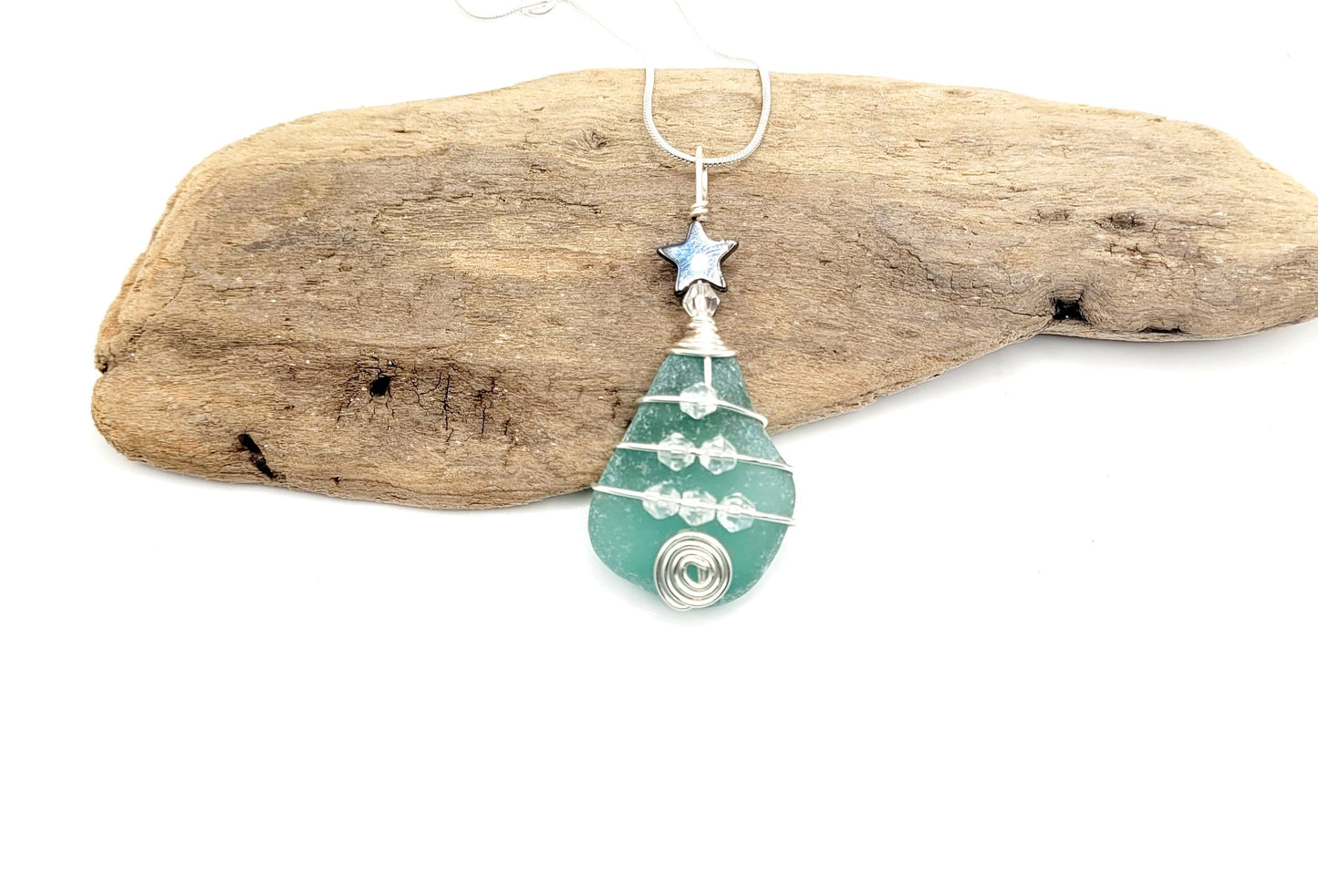 Genuine Sea Glass Christmas Tree Pendant/Sea Glass Christmas Tree Ornament/Coastal Ornament/Beach Decor70