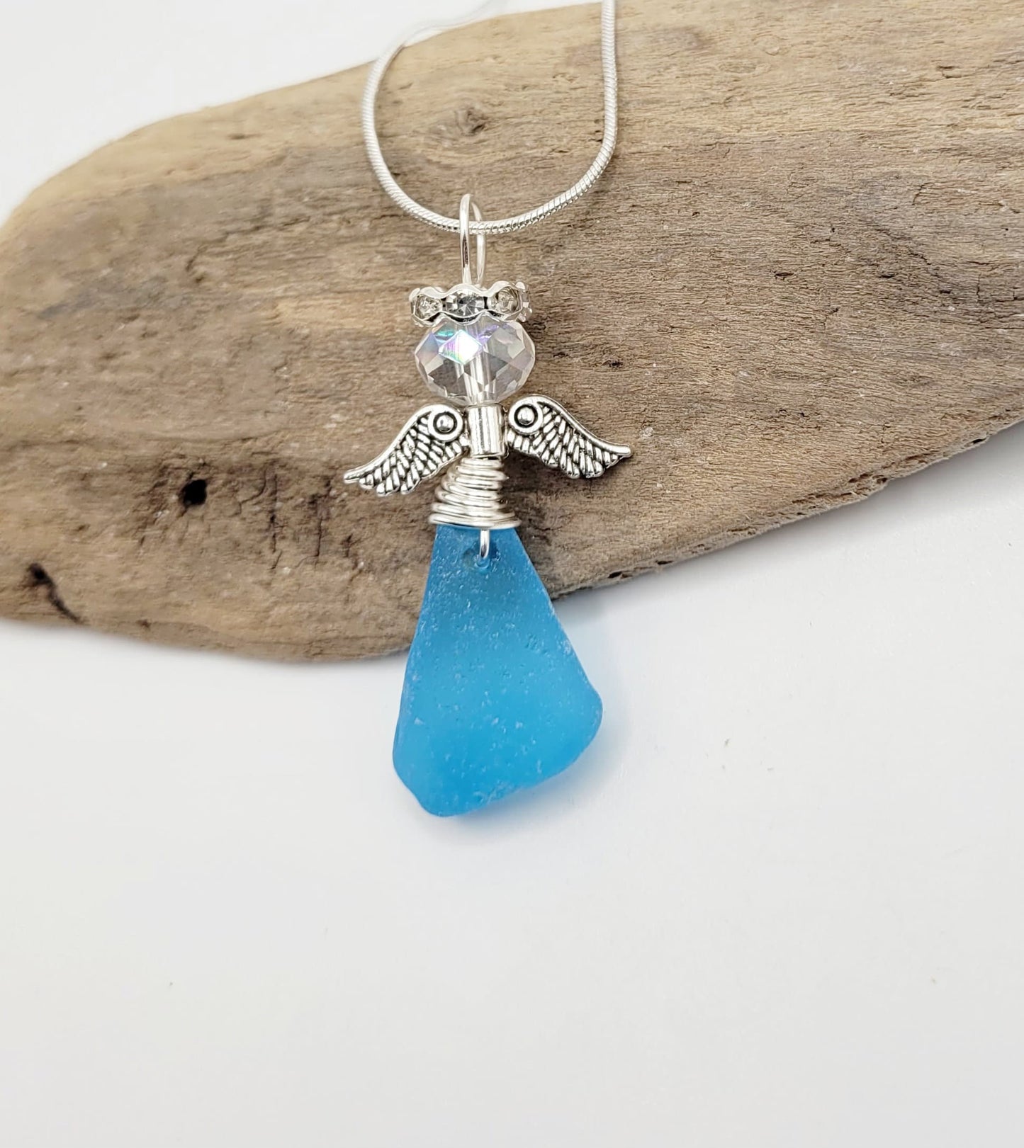 Genuine Sea Glass Angel Sun Catcher/Angel Car Charm/Angel Pendant/Angel Ornament/Angel Gift/Religious Gift/Gift for Her/Birthday Gift/183