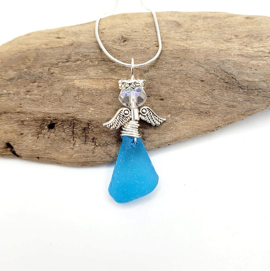 Genuine Sea Glass Angel Sun Catcher/Angel Car Charm/Angel Pendant/Angel Ornament/Angel Gift/Religious Gift/Gift for Her/Birthday Gift/183