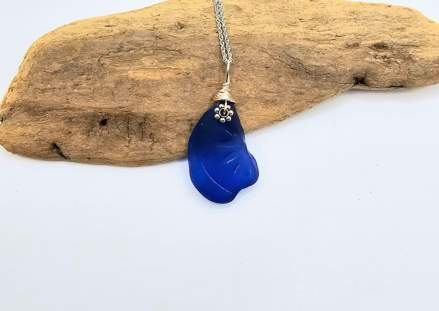 Rare Cobalt Blue Genuine Sea Glass/Sea Glass and Sterling Silver Necklace/Glass Sea Glass Pendant/Genuine Sea Glass Jewelry/226