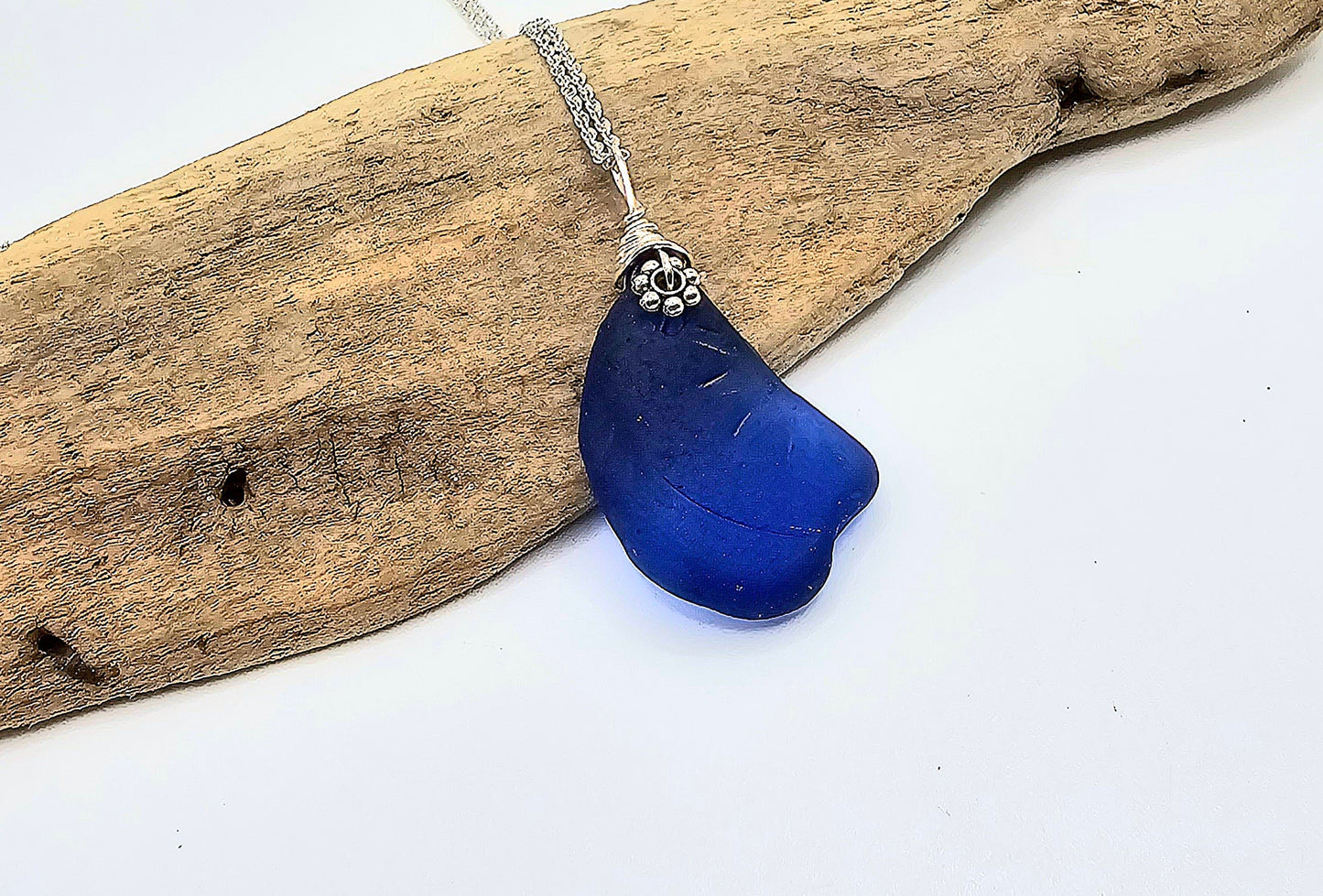 Rare Cobalt Blue Genuine Sea Glass/Sea Glass and Sterling Silver Necklace/Glass Sea Glass Pendant/Genuine Sea Glass Jewelry/226