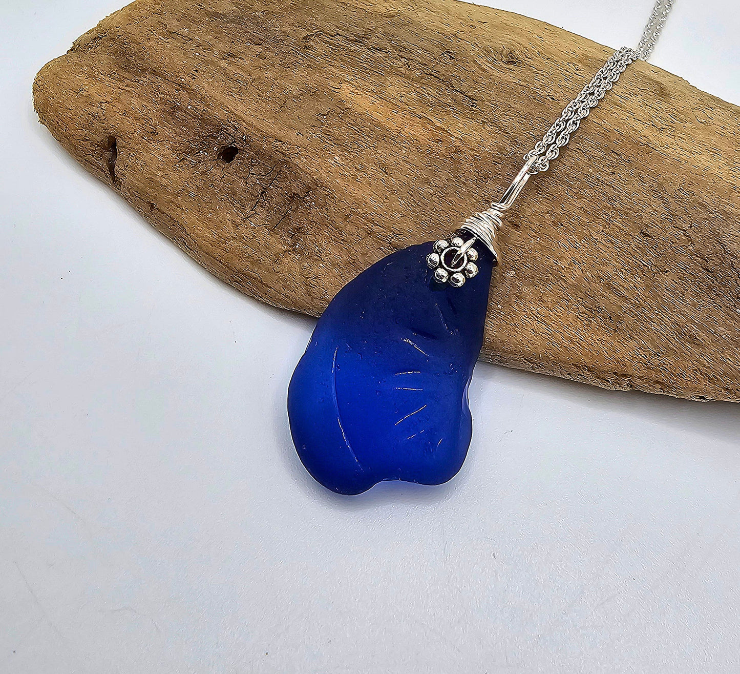 Rare Cobalt Blue Genuine Sea Glass/Sea Glass and Sterling Silver Necklace/Glass Sea Glass Pendant/Genuine Sea Glass Jewelry/226