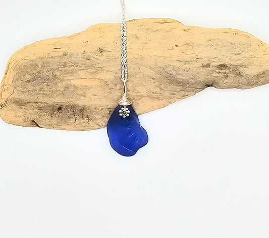 Rare Cobalt Blue Genuine Sea Glass/Sea Glass and Sterling Silver Necklace/Glass Sea Glass Pendant/Genuine Sea Glass Jewelry/226