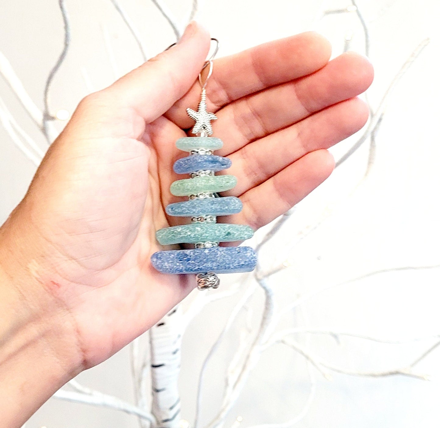 Sea Glass Christmas Tree Ornament/Sea Glass Pine Tree Ornament/Genuine Sea Glass Tree Ornament/279