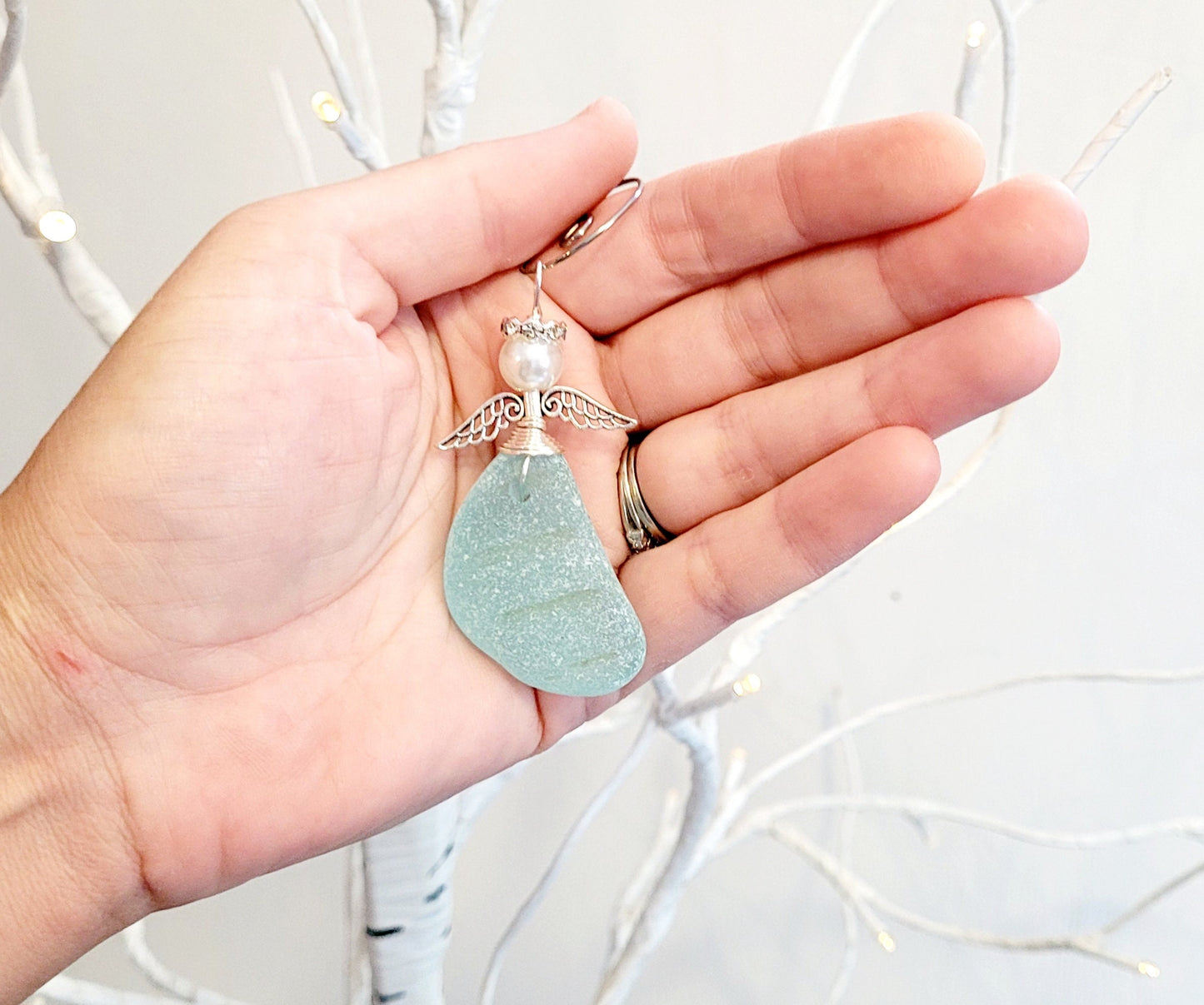 Genuine Sea Glass Angel Sun Catcher/Angel Car Charm/Angel Pendant/Angel Ornament/Get Well Gift/Religious Gift/Gift for Her/Birthday Gift/186