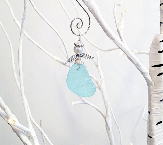 Genuine Sea Glass Angel Sun Catcher/Angel Car Charm/Angel Pendant/Angel Ornament/Get Well Gift/Religious Gift/Gift for Her/Birthday Gift/186