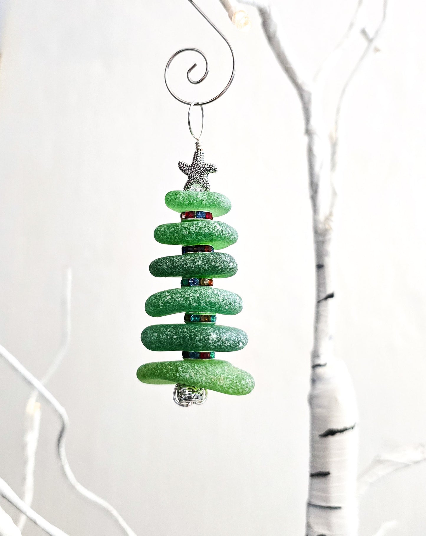 Sea Glass Christmas Tree Ornament/inches/Sea Glass Pine Tree Ornament/Genuine Sea Glass Tree Ornament/Coastal Christmas/Beach Christmas/