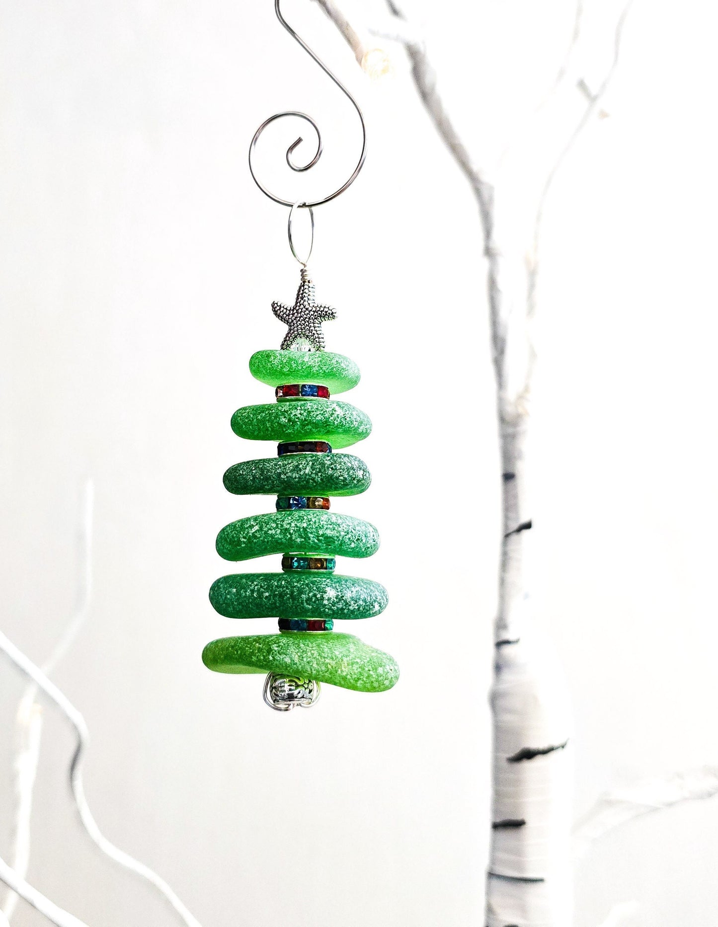 Sea Glass Christmas Tree Ornament/inches/Sea Glass Pine Tree Ornament/Genuine Sea Glass Tree Ornament/Coastal Christmas/Beach Christmas/