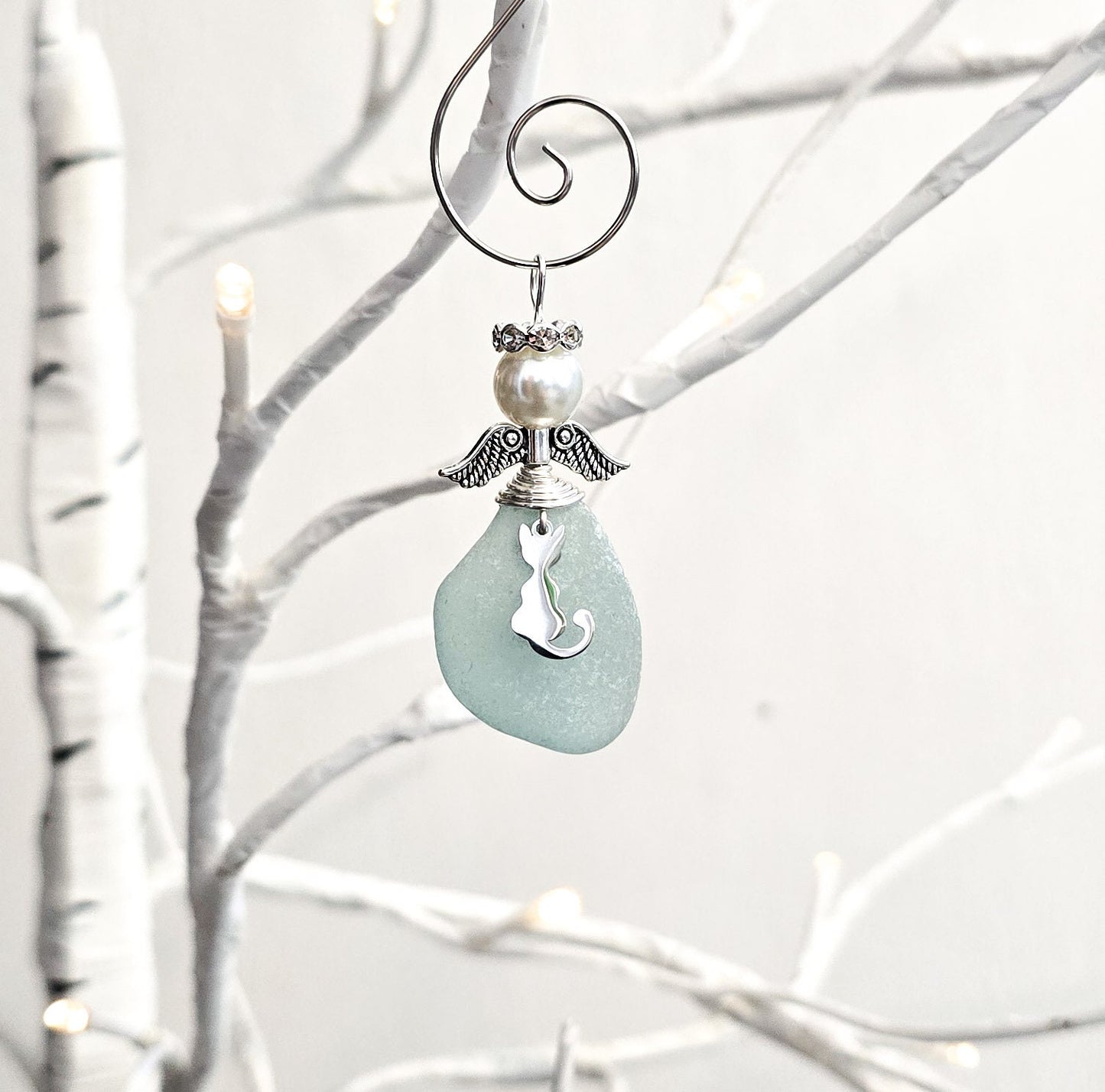 Genuine Sea Glass Angel Sun Catcher/Angel Car Charm/Angel Pendant/Angel Ornament/Get Well Gift/Religious Gift/Gift for Her/Birthday Gift/100