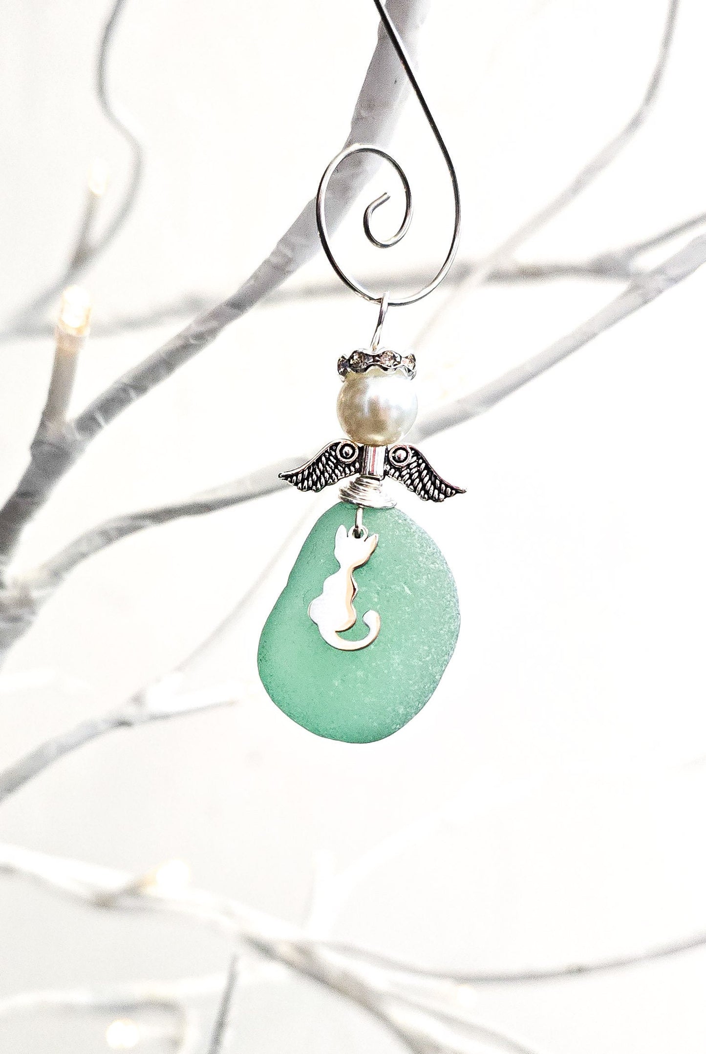 Genuine Sea Glass Angel Sun Catcher/Angel Car Charm/Angel Pendant/Angel Ornament/Get Well Gift/Religious Gift/Gift for Her/Birthday Gift/61