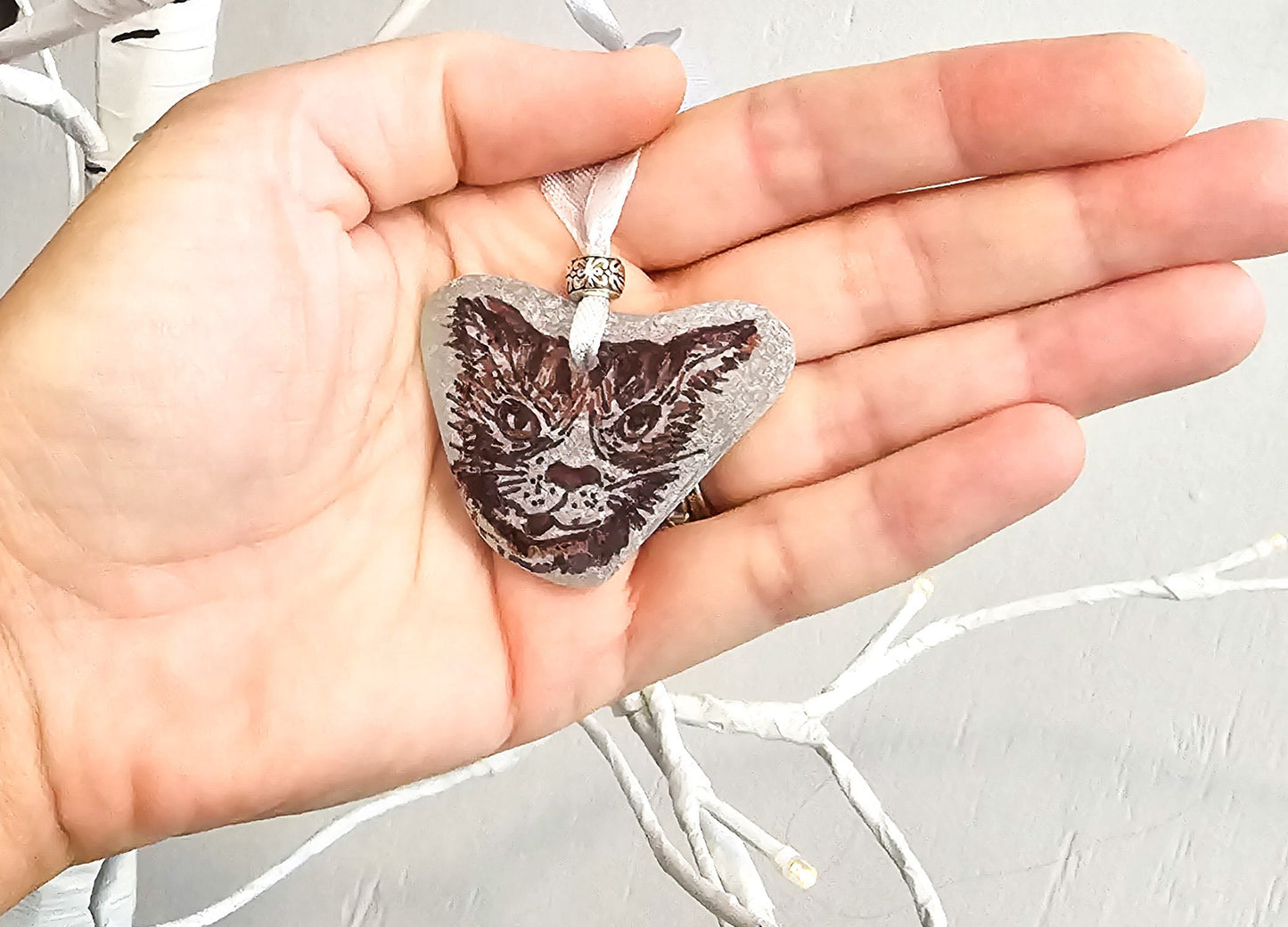 Genuine Sea Glass Cat Ornament