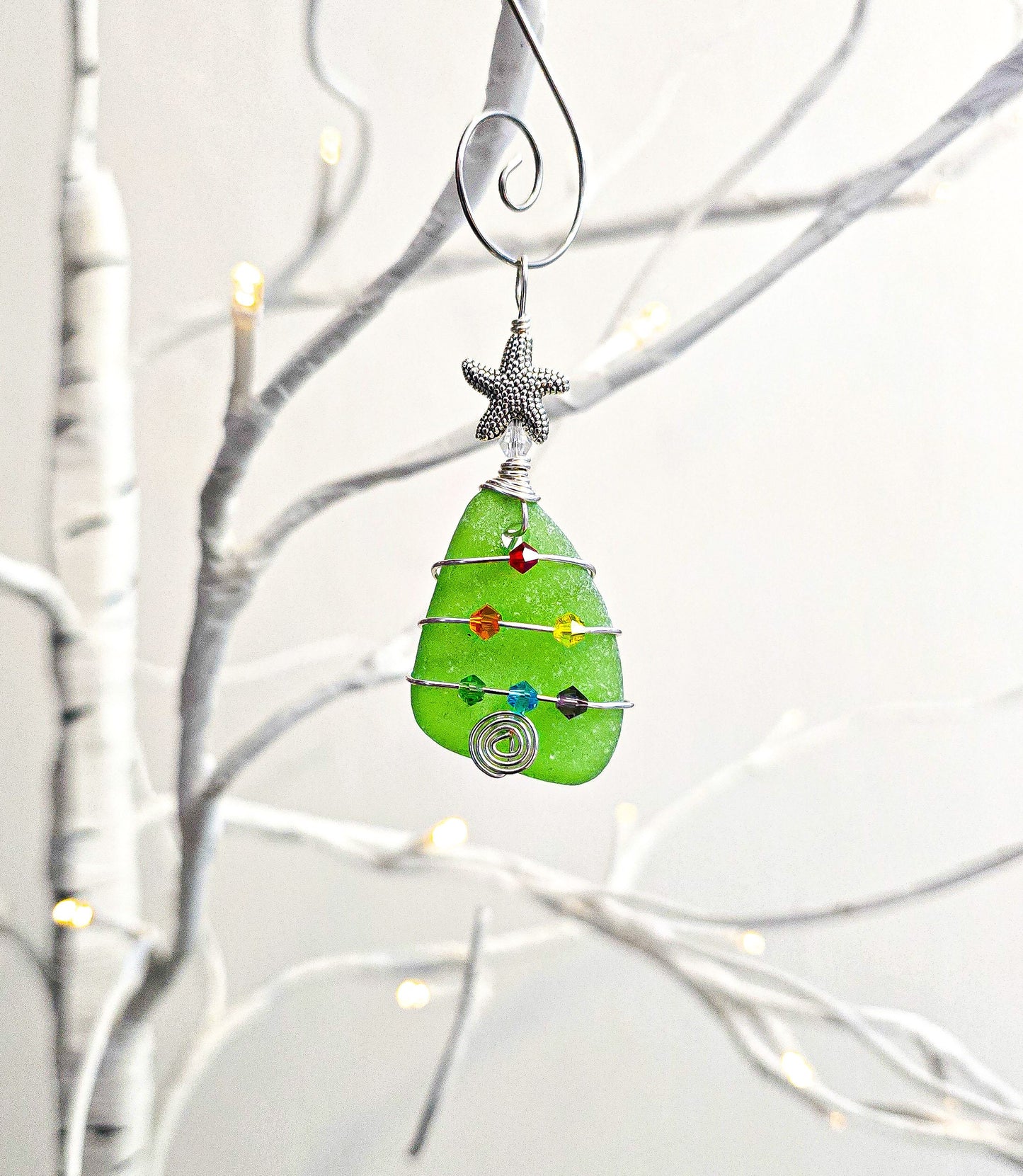 Genuine Sea Glass Christmas Tree Pendant/Sea Glass Christmas Tree Ornament/Coastal Ornament/Beach Decor/69