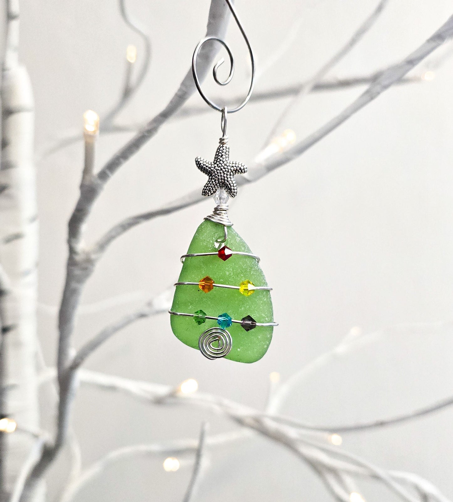 Genuine Sea Glass Christmas Tree Pendant/Sea Glass Christmas Tree Ornament/Coastal Ornament/Beach Decor/69