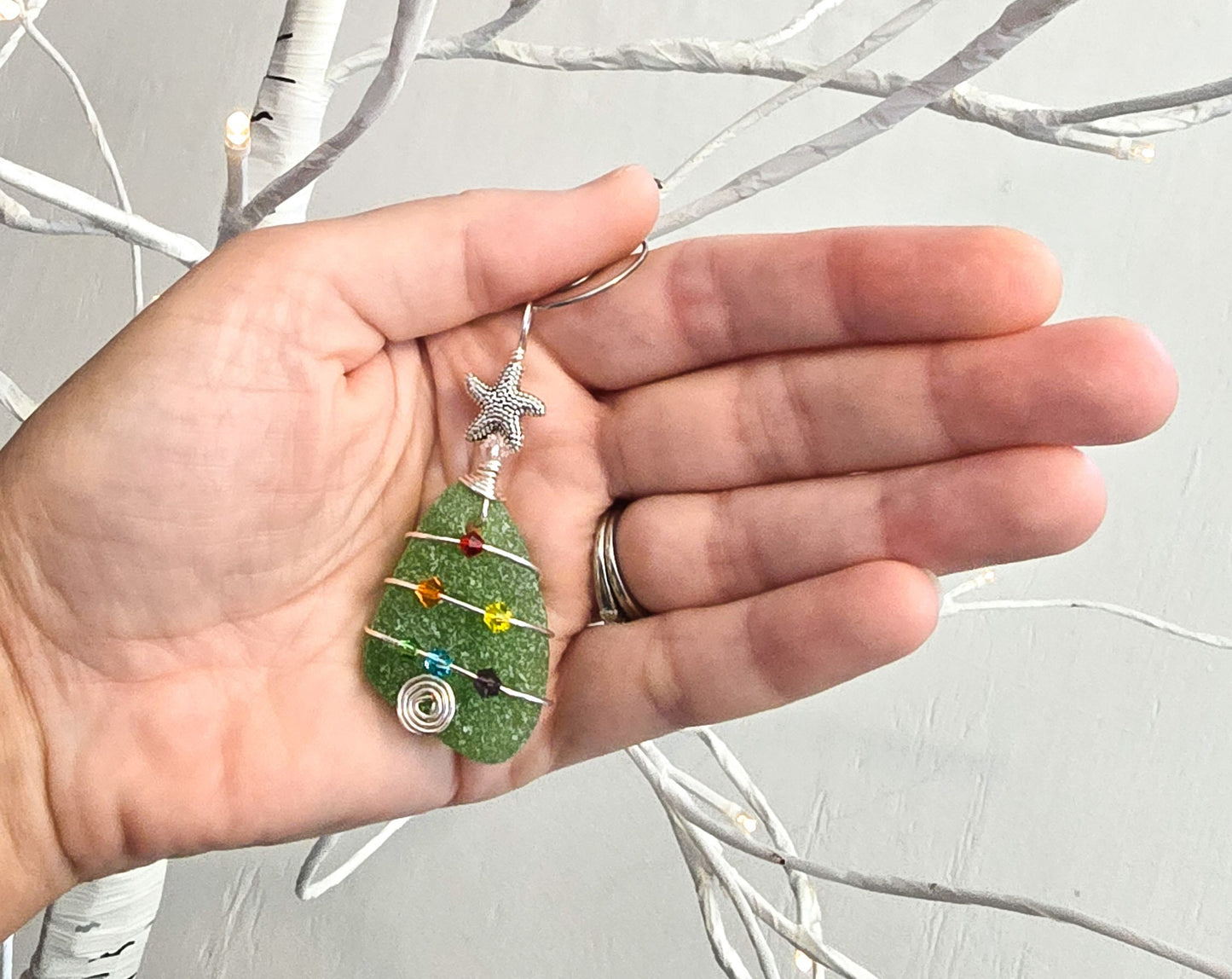 Genuine Sea Glass Christmas Tree Pendant/Sea Glass Christmas Tree Ornament/Coastal Ornament/Beach Decor/69