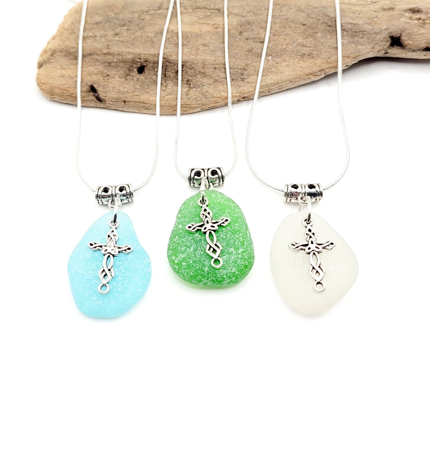 Genuine Sea Glass/Sea Glass Celtic Cross Necklace/Celtic Necklace/Unique Gift/180