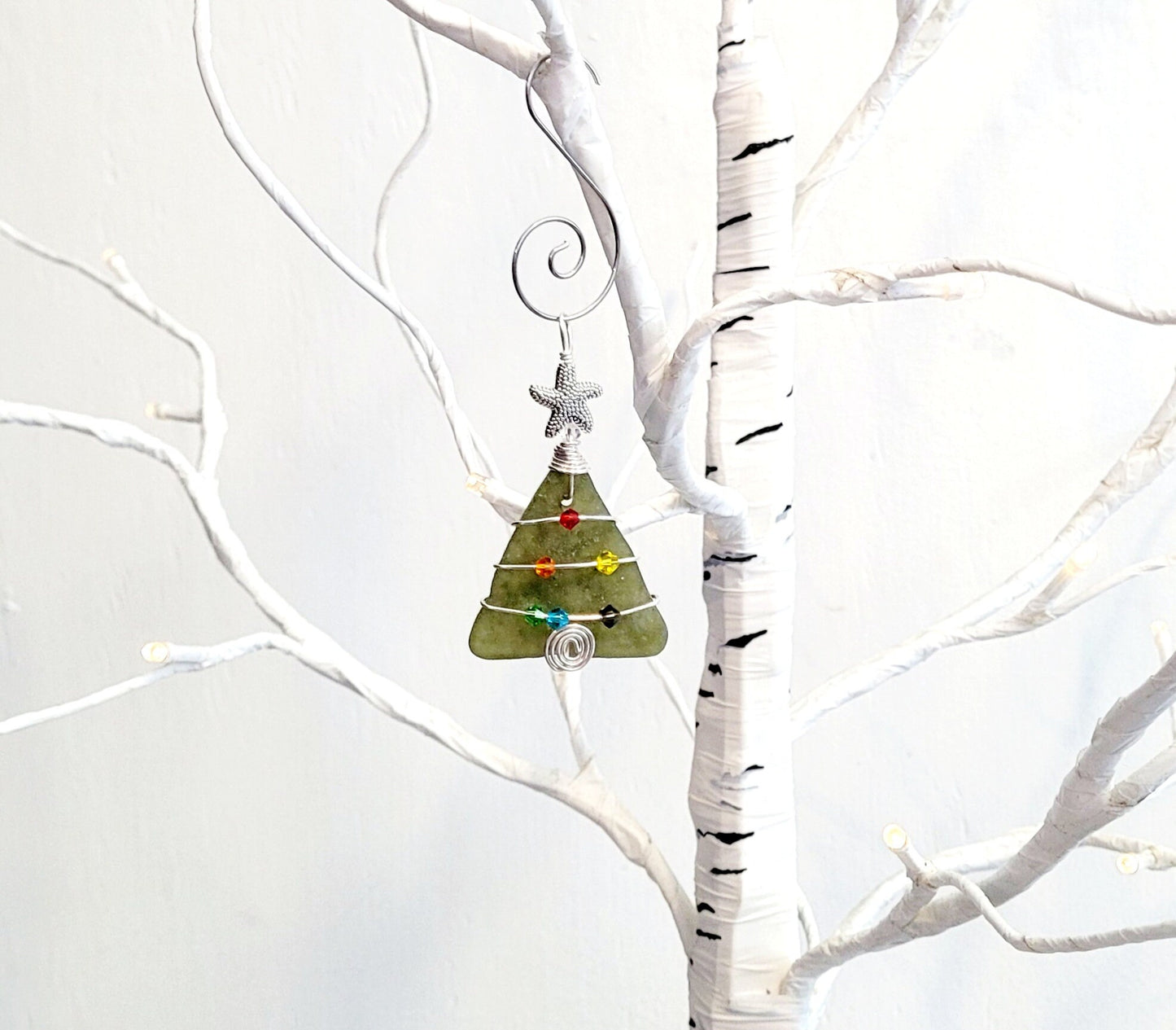 Genuine Sea Glass Christmas Tree Pendant/Sea Glass Christmas Tree Ornament/Coastal Ornament/Beach Decor/55