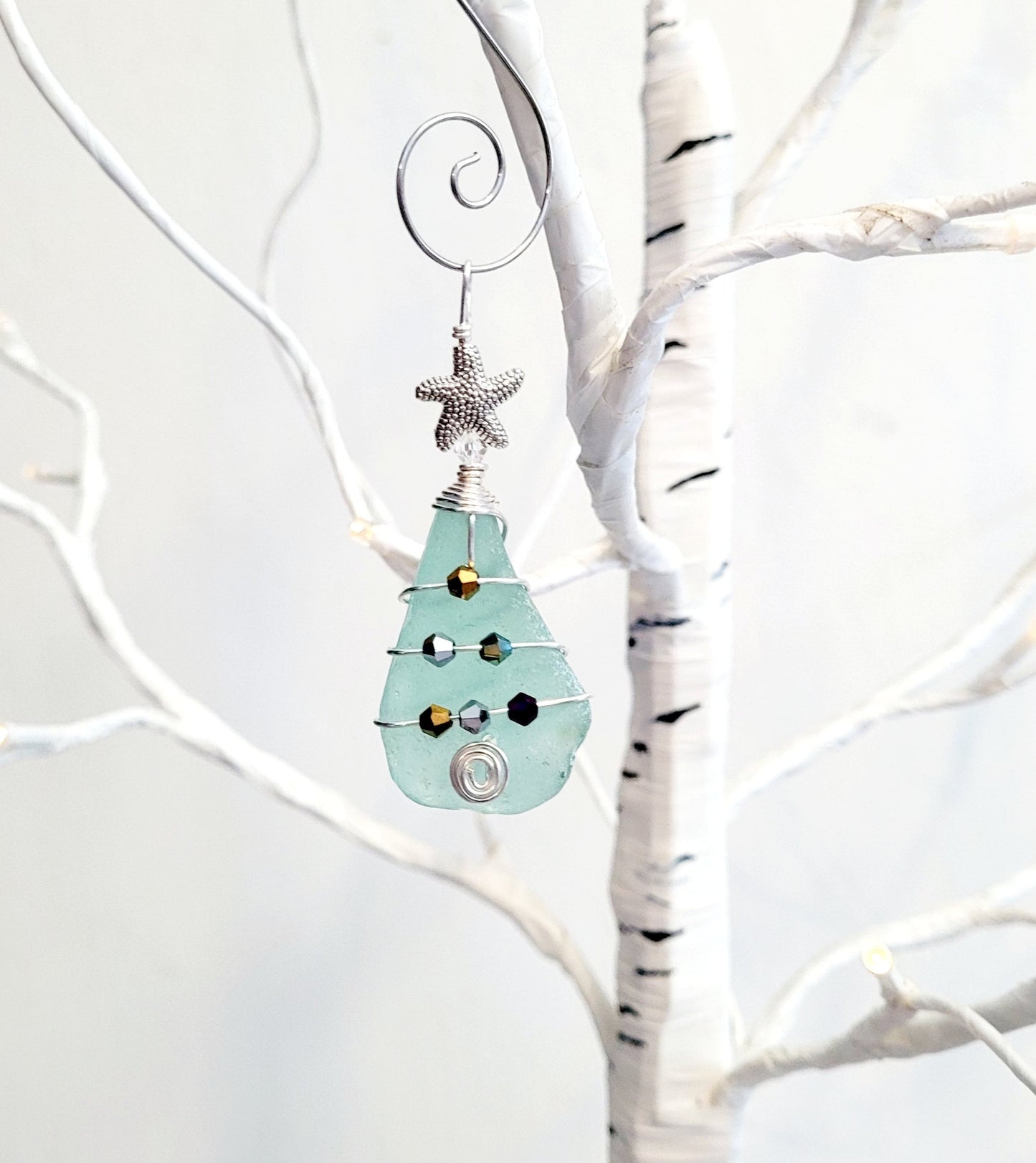 Genuine Sea Glass Christmas Tree Pendant/Sea Glass Christmas Tree Ornament/Coastal Ornament/Beach Decor/56