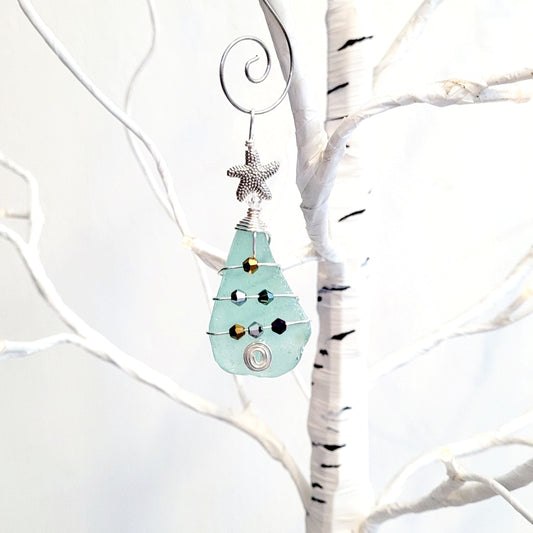 Genuine Sea Glass Christmas Tree Pendant/Sea Glass Christmas Tree Ornament/Coastal Ornament/Beach Decor/56