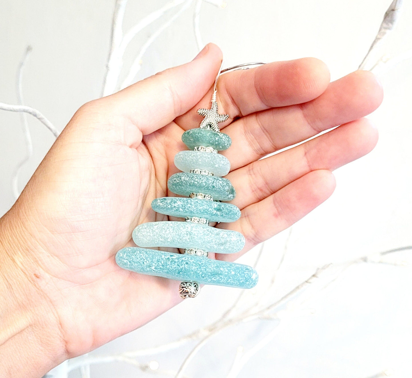 Sea Glass Christmas Tree Ornament/Sea Glass Pine Tree Ornament/Genuine Sea Glass Tree Ornament/281