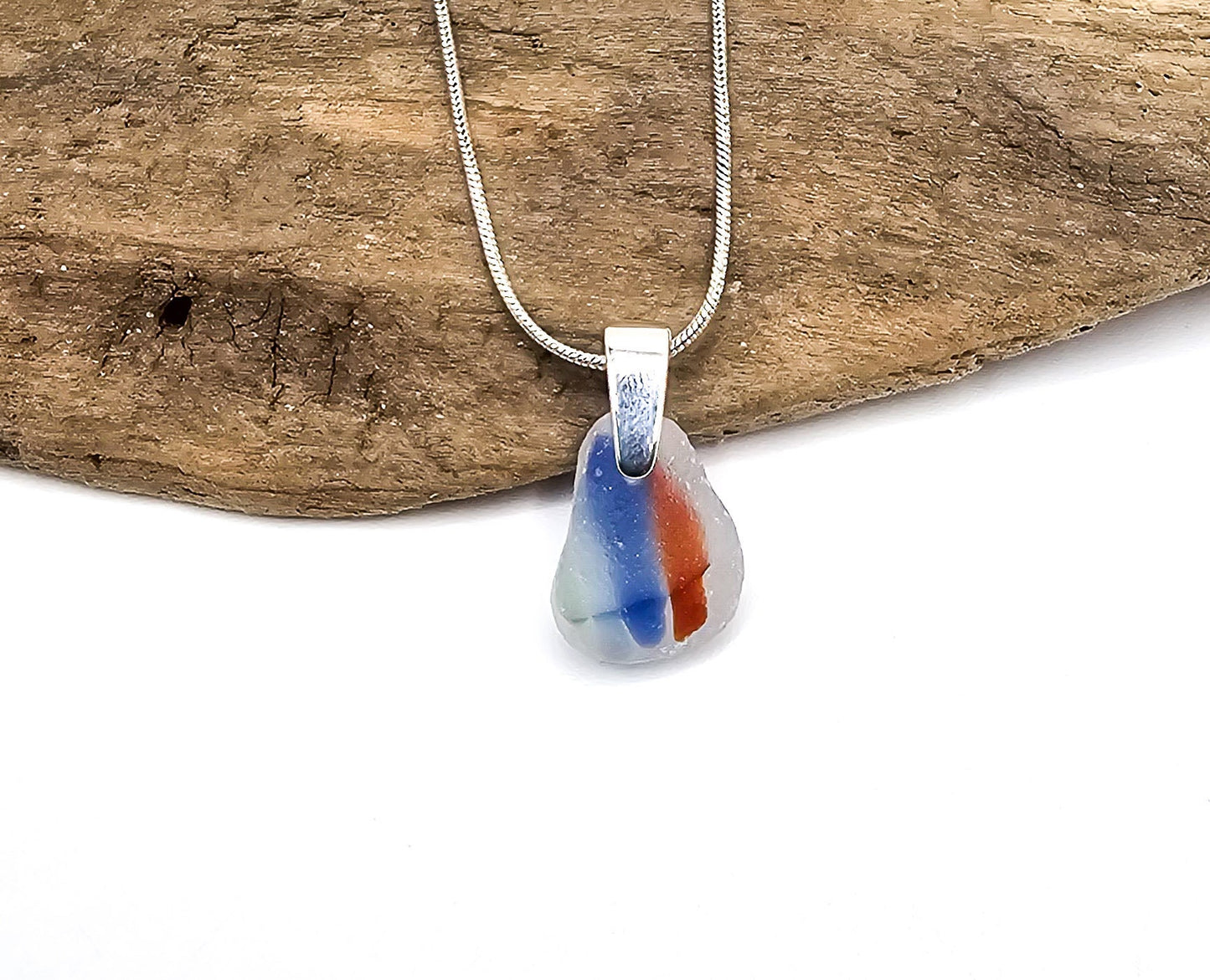 Genuine Sea Glass/Sea Glass and Sterling Silver Necklace/Art Glass/Art Glass Pendant/Genuine Sea Glass Jewelry