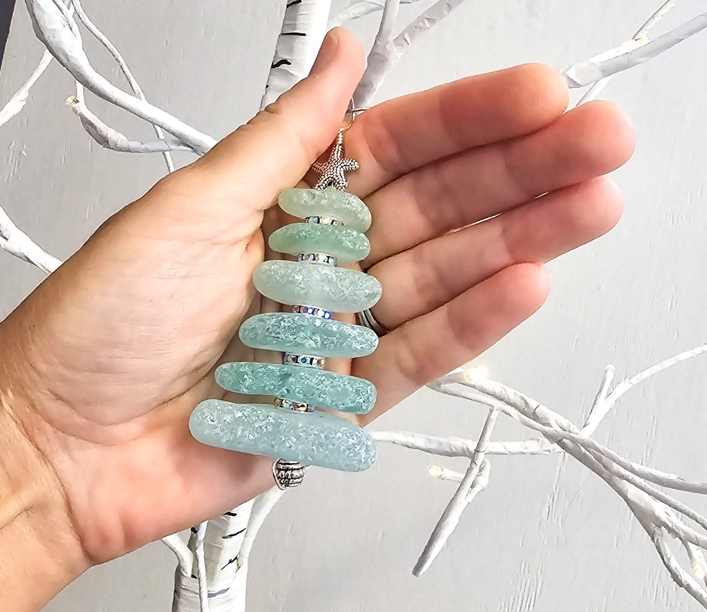 Sea Glass Christmas Tree Ornament/Sea Glass Pine Tree Ornament/Genuine Sea Glass Tree Ornament/300