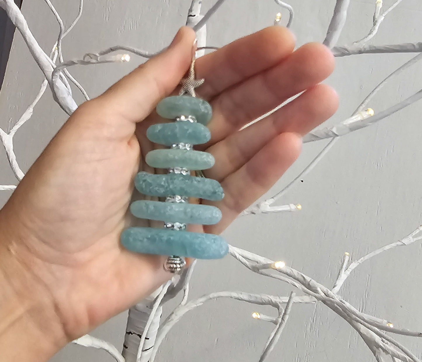 Sea Glass Christmas Tree Ornament/Sea Glass Pine Tree Ornament/Genuine Sea Glass Tree Ornament/299