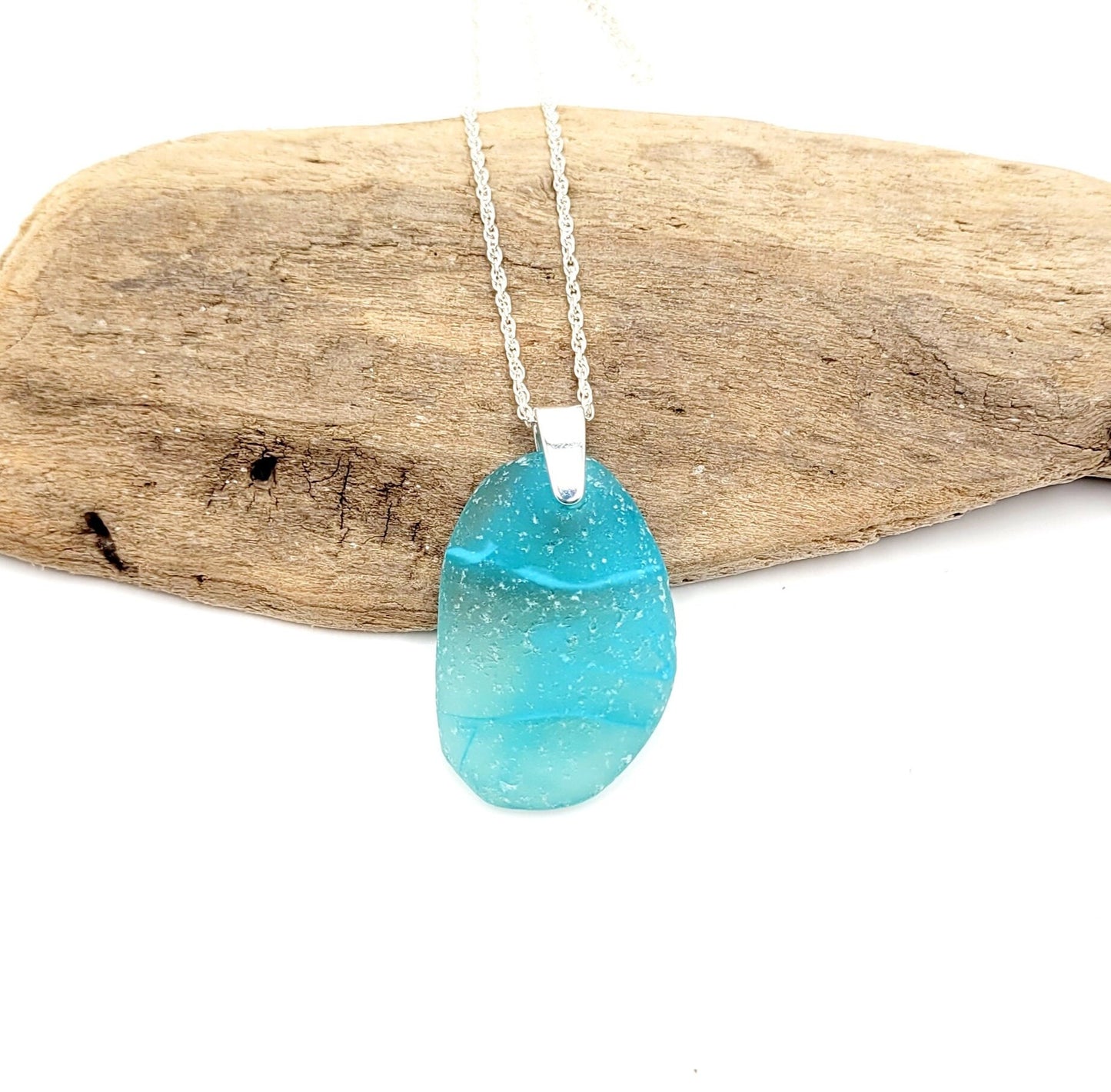 Genuine Art Sea Glass/Sea Glass and Sterling Silver Necklace/Art Glass/ Cornflower Blue Sea Glass Pendant/Genuine Sea Glass Jewelry/212