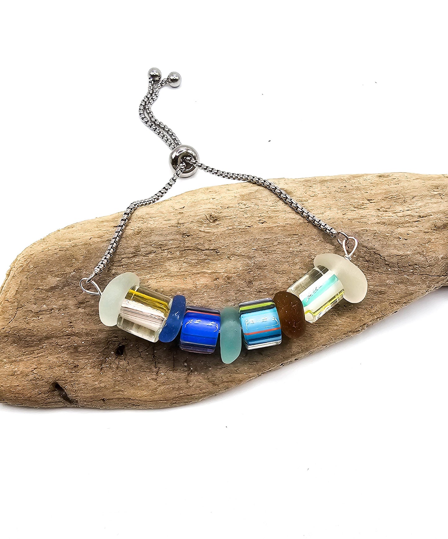 Genuine Sea Glass/Sea Glass Jewelry/Sea Glass Bangle Bracelet/Sea Glass Charm/ Nautical Coastal Bracelet/Unique Gift