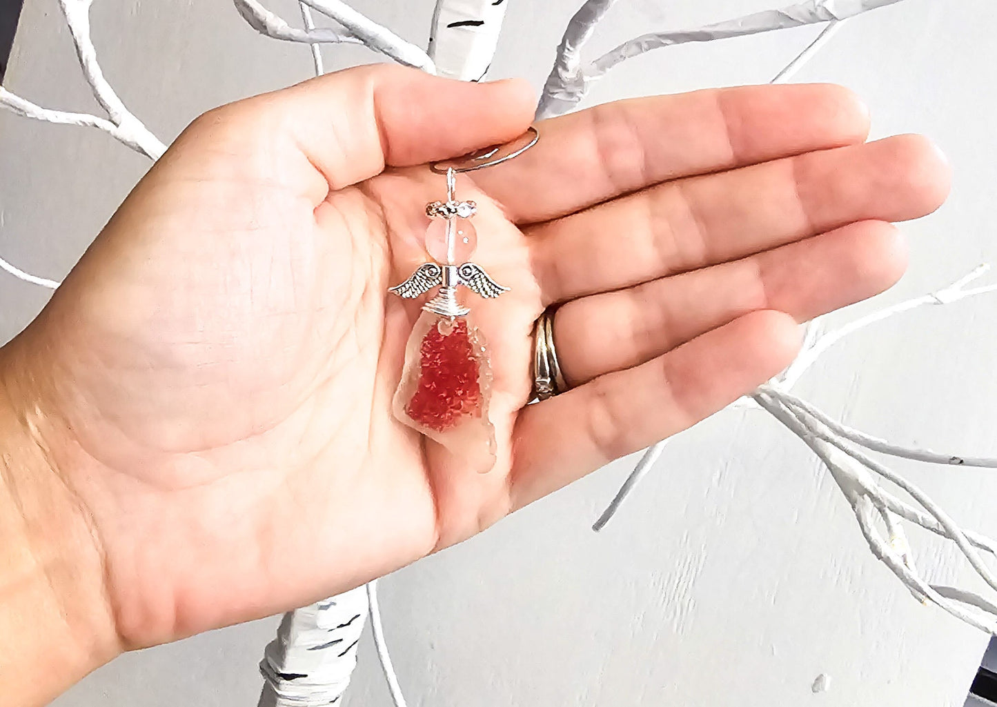 Genuine Sea Glass Angel/Red Sea Glass Sun Catcher/Angel Car Charm/Angel Pendant