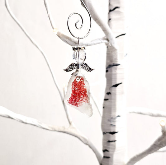 Genuine Sea Glass Angel/Red Sea Glass Sun Catcher/Angel Car Charm/Angel Pendant