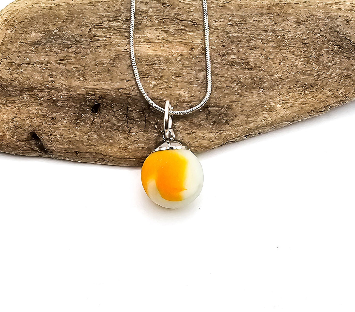 Genuine Sea Glass Marble/Orange Sea Glass Marble Pendant/Sea Glass Pendant/Sea Glass Necklace/Unique Gift